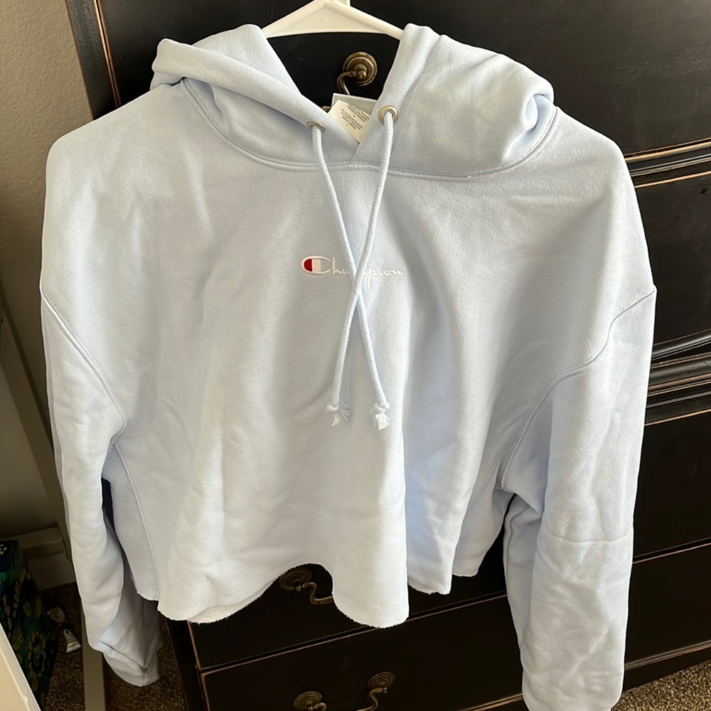 Light blue champion cropped hoodie